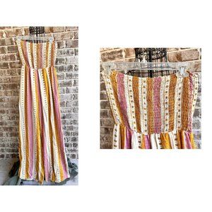 Peach Love California Jumpsuit Large Romper  Strapless Smock Wide Legs H…